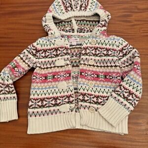 Genuine Kids Fair Isle Hooded Cardigan Sweater Girls 4T 100% Cotton Oshkosh